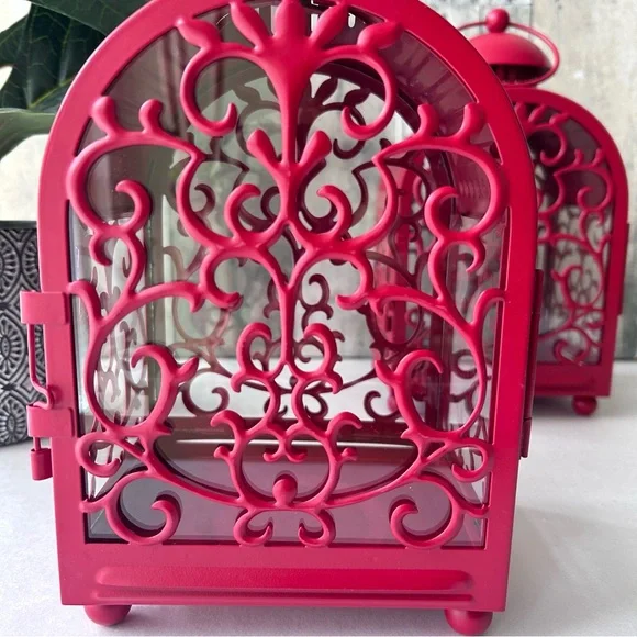 π΄IKEA Gottgora Vintage Red Scroll Decorative Metal Lantern - Picture 11 of 12